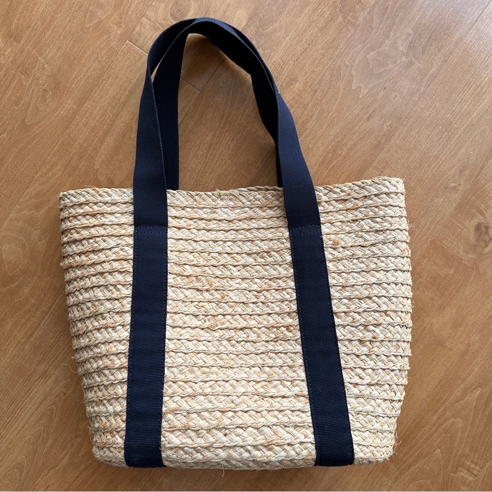 J. Crew Raffia Straw Structured Tote Bag, Antique Navy - Picture 2 of 11